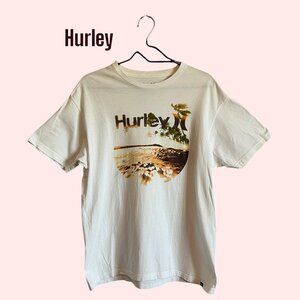 Hurley Surf Co Men's White Tropical Island Graphic Tee Size L Beach EUC